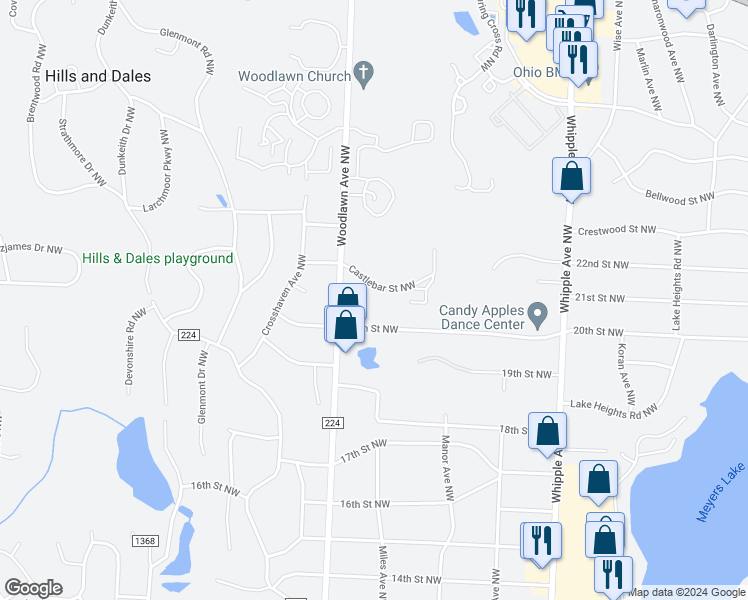 map of restaurants, bars, coffee shops, grocery stores, and more near 4734 Castlebar Street Northwest in Canton