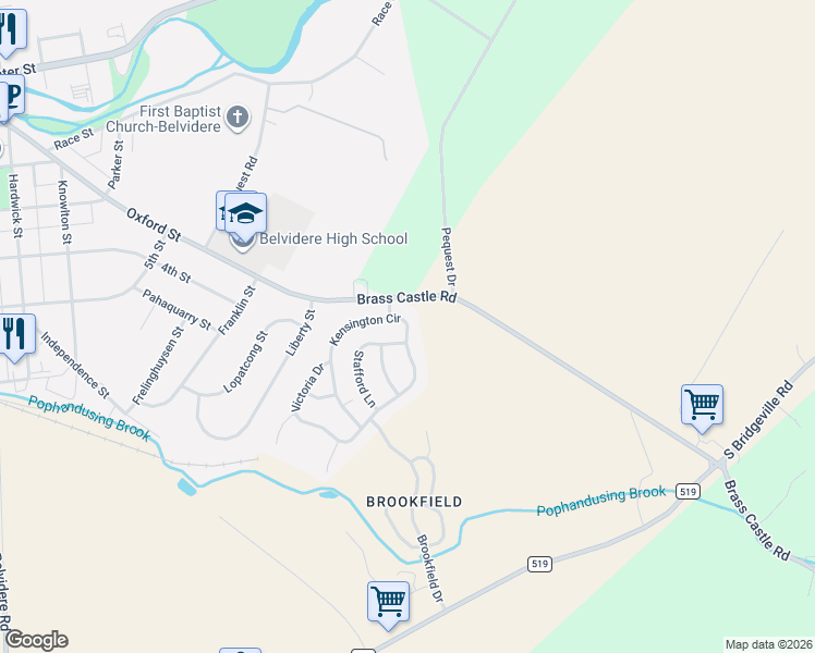 map of restaurants, bars, coffee shops, grocery stores, and more near 53 Kensington Circle in Belvidere