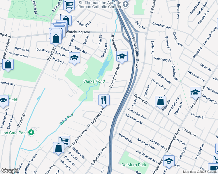 map of restaurants, bars, coffee shops, grocery stores, and more near 416 Broughton Avenue in Bloomfield