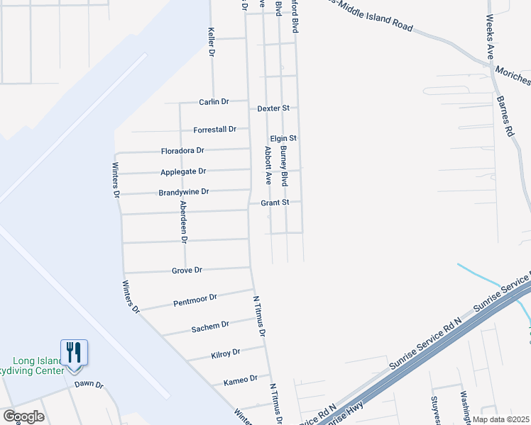 map of restaurants, bars, coffee shops, grocery stores, and more near 42 Abbott Avenue in Mastic