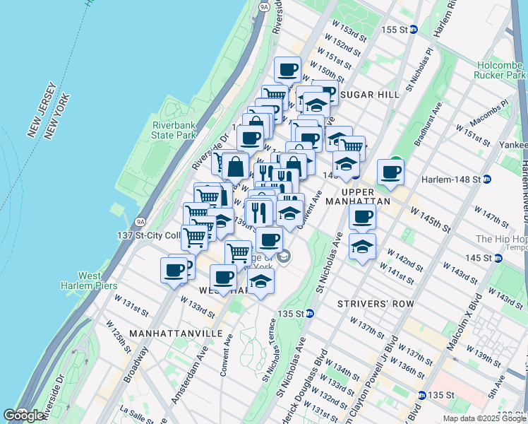 map of restaurants, bars, coffee shops, grocery stores, and more near in New York