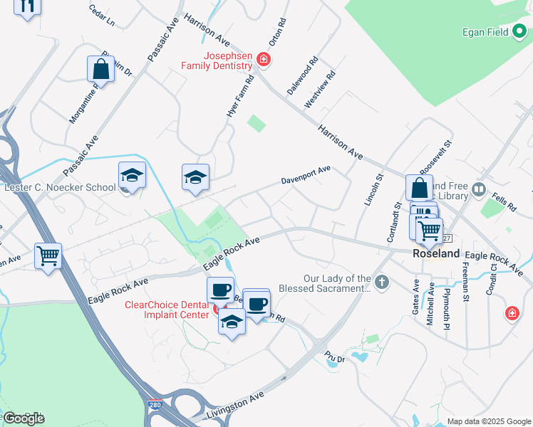 map of restaurants, bars, coffee shops, grocery stores, and more near 2 Westview Avenue in Roseland
