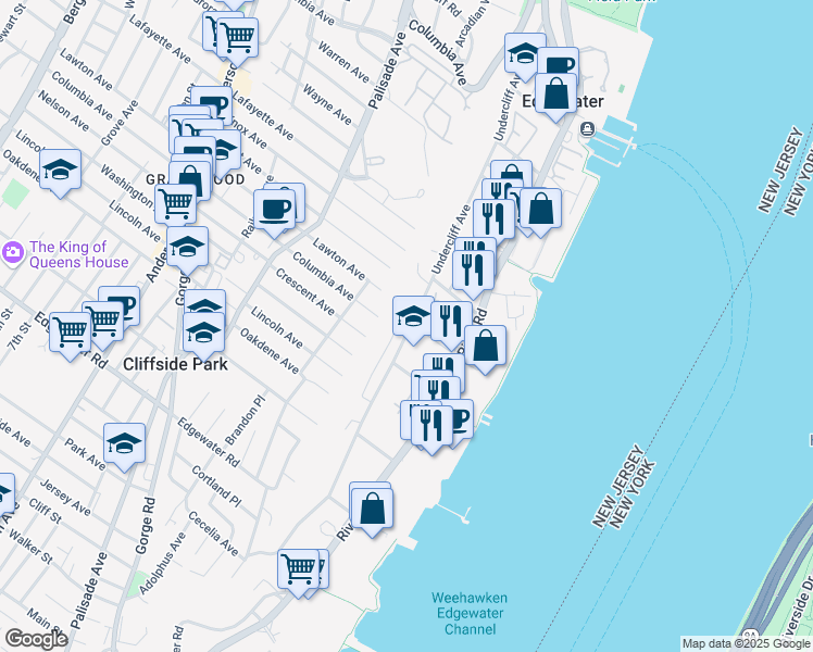 map of restaurants, bars, coffee shops, grocery stores, and more near 270 Undercliff Avenue in Edgewater