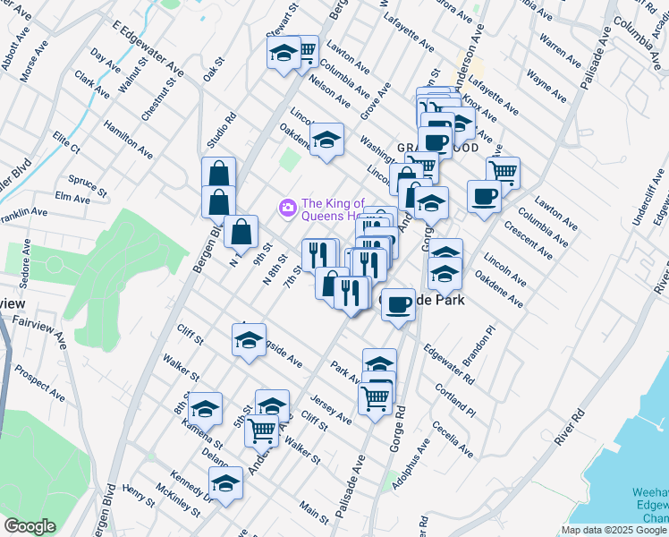 map of restaurants, bars, coffee shops, grocery stores, and more near 506 Olympia Avenue in Cliffside Park