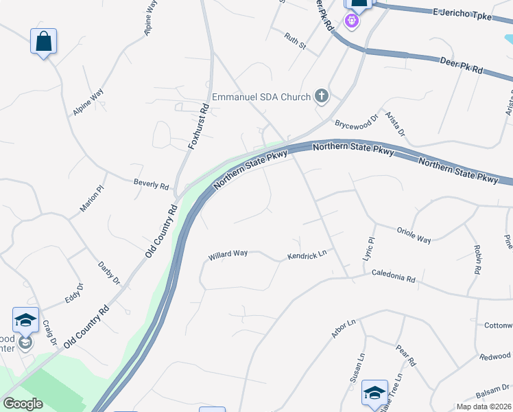 map of restaurants, bars, coffee shops, grocery stores, and more near 7 Beltane Drive in Dix Hills