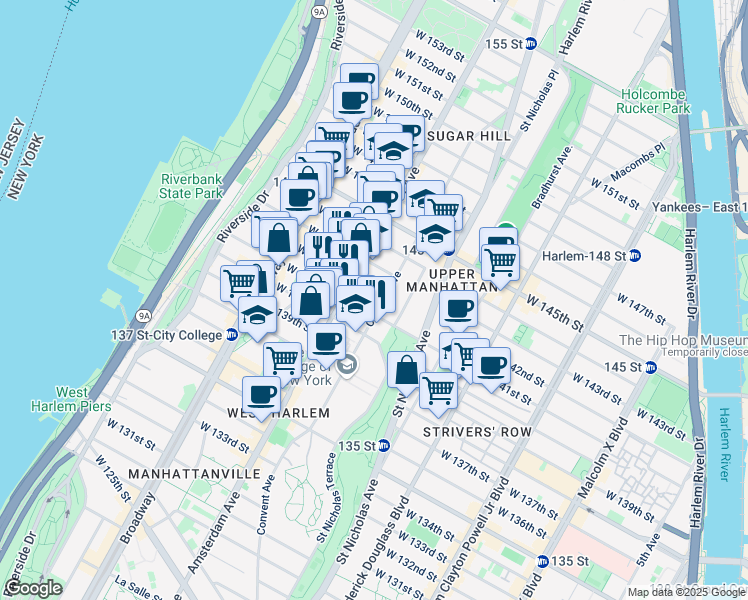map of restaurants, bars, coffee shops, grocery stores, and more near in New York