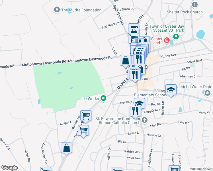 map of restaurants, bars, coffee shops, grocery stores, and more near 14 Tredwell Court in Syosset