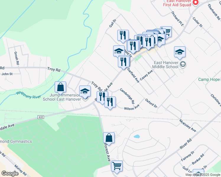 map of restaurants, bars, coffee shops, grocery stores, and more near 349 Ridgedale Avenue in East Hanover