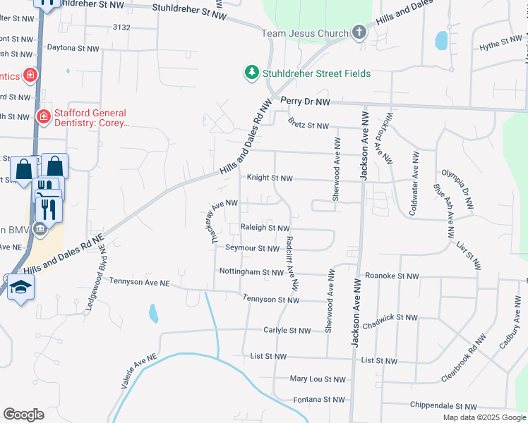 map of restaurants, bars, coffee shops, grocery stores, and more near 2950 Thackeray Avenue Northwest in Massillon
