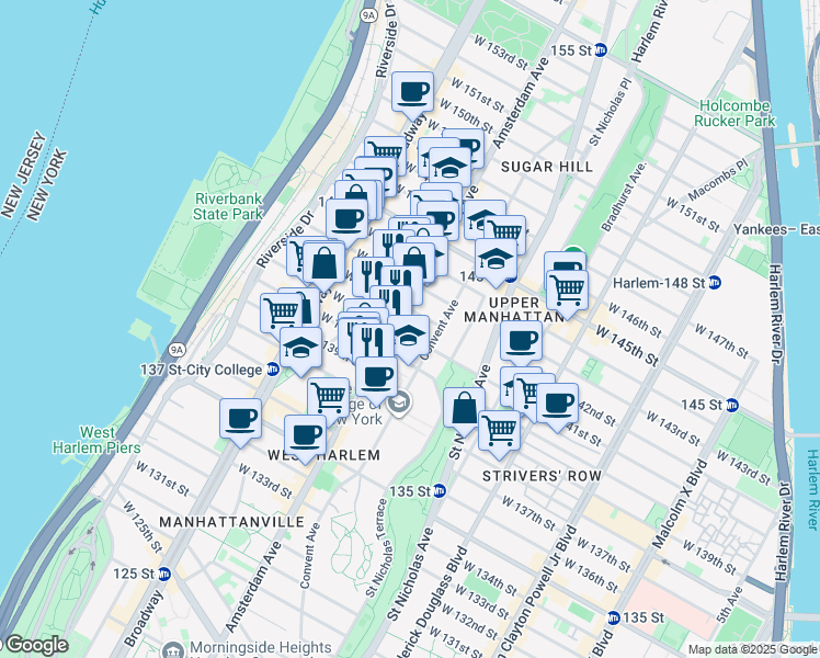 map of restaurants, bars, coffee shops, grocery stores, and more near in New York