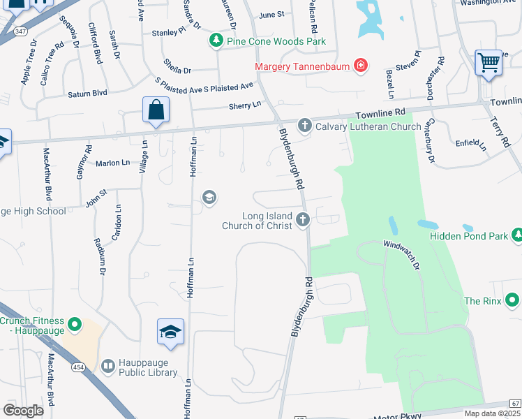map of restaurants, bars, coffee shops, grocery stores, and more near 558 Village Drive in Hauppauge