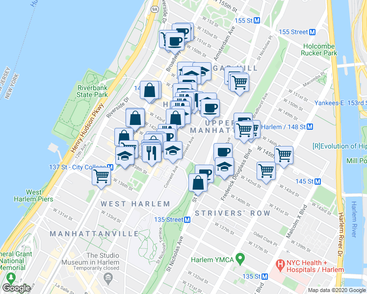 map of restaurants, bars, coffee shops, grocery stores, and more near in New York