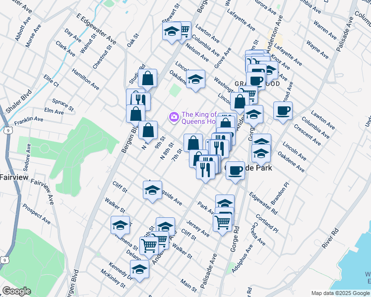 map of restaurants, bars, coffee shops, grocery stores, and more near 460 7th Street in Fairview