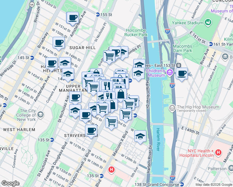 map of restaurants, bars, coffee shops, grocery stores, and more near 206 West 146th Street in New York