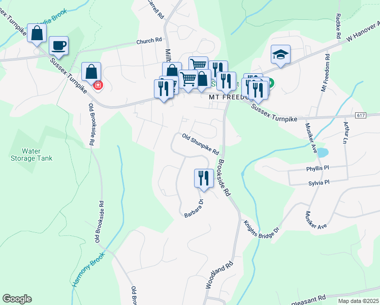 map of restaurants, bars, coffee shops, grocery stores, and more near 15 Barbara Drive in Randolph