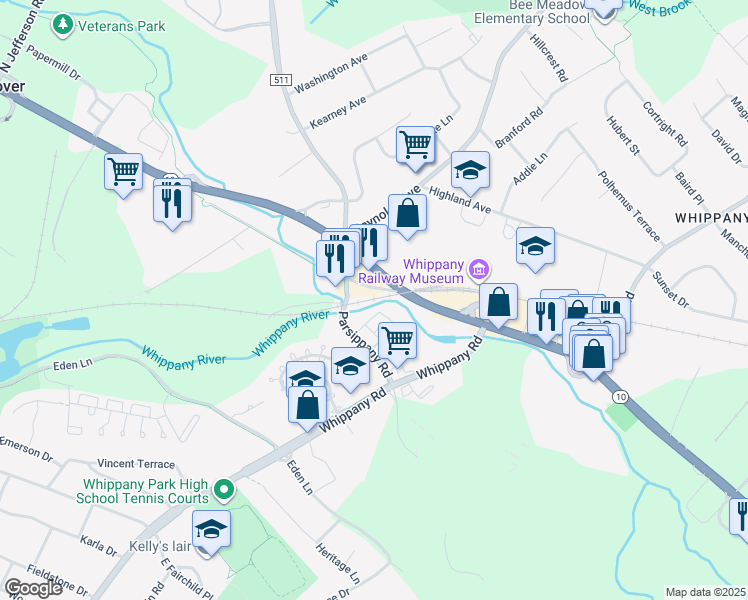 map of restaurants, bars, coffee shops, grocery stores, and more near 44 Parsippany Road in Hanover