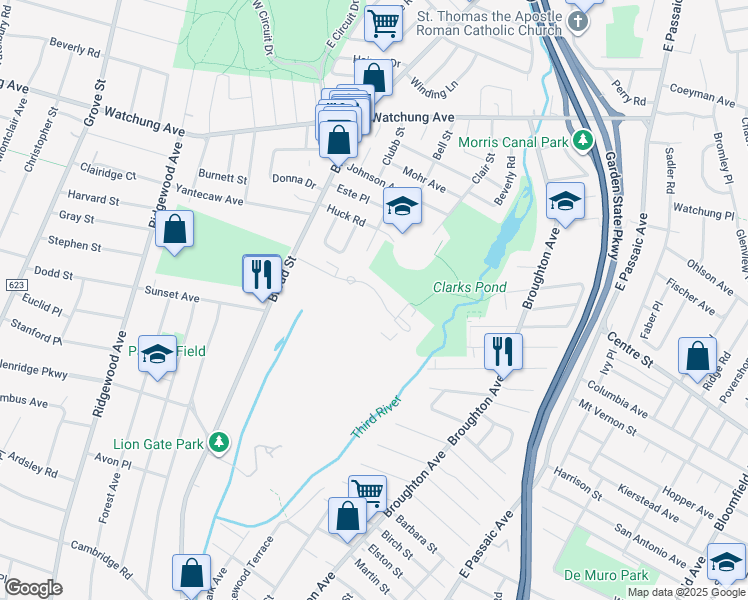 map of restaurants, bars, coffee shops, grocery stores, and more near 935 Broad Street in Bloomfield