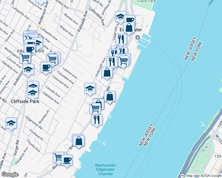 map of restaurants, bars, coffee shops, grocery stores, and more near 312 Portside Drive in Edgewater