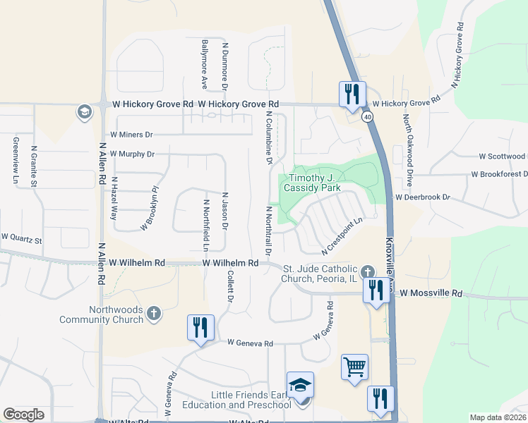 map of restaurants, bars, coffee shops, grocery stores, and more near 11018 North Northtrail Drive in Dunlap