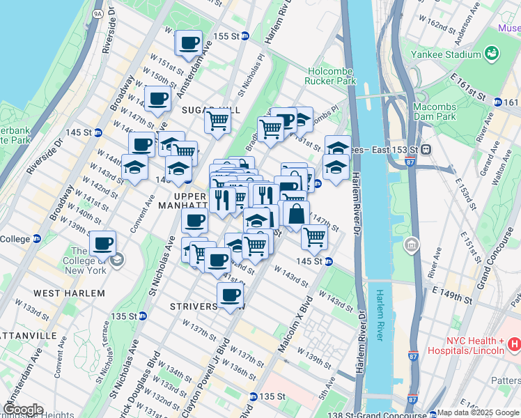 map of restaurants, bars, coffee shops, grocery stores, and more near 238 West 146th Street in New York