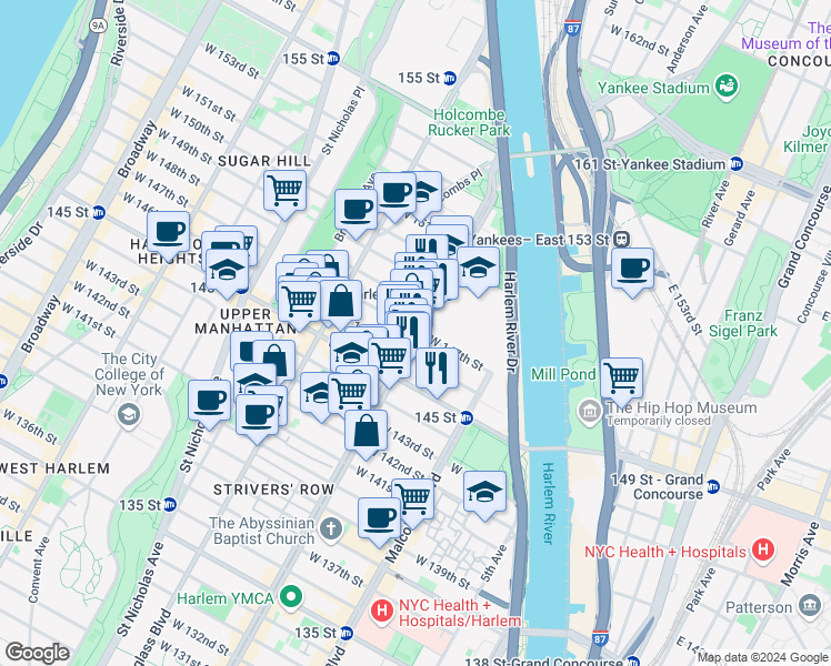 map of restaurants, bars, coffee shops, grocery stores, and more near in New York
