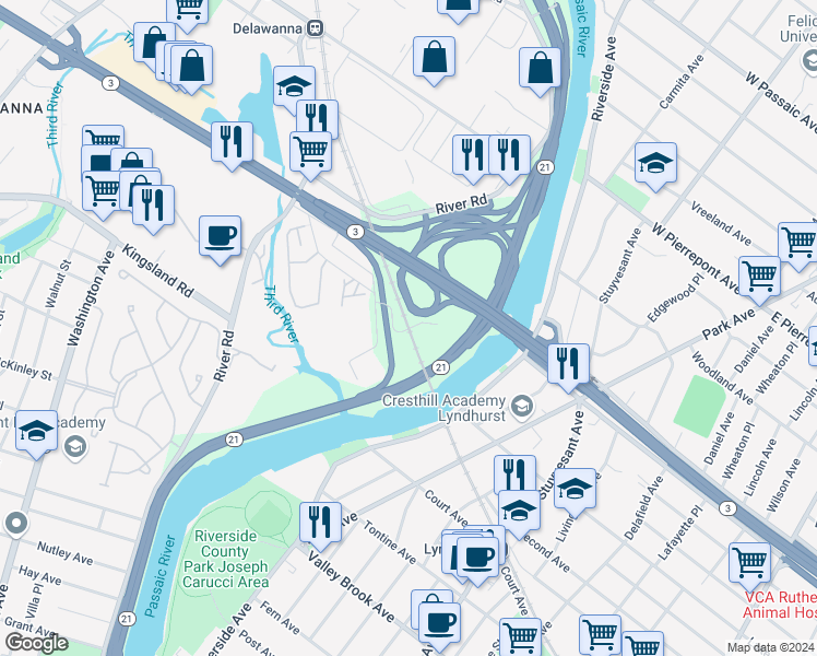 map of restaurants, bars, coffee shops, grocery stores, and more near 136 Kingsland Avenue in Clifton