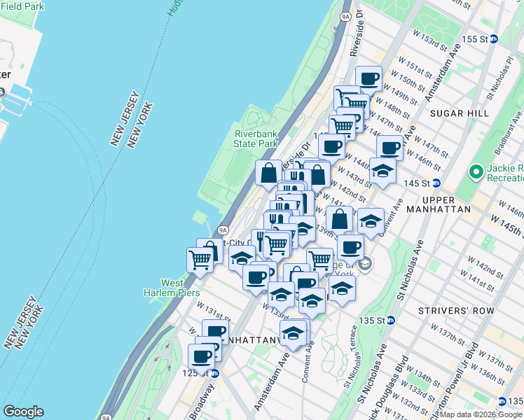 map of restaurants, bars, coffee shops, grocery stores, and more near in New York