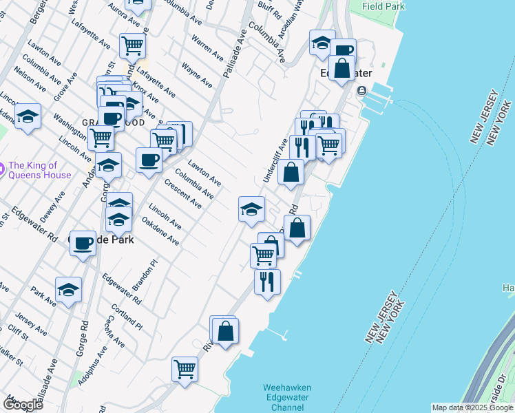 map of restaurants, bars, coffee shops, grocery stores, and more near 270 Undercliff Avenue in Edgewater