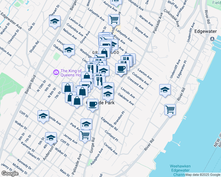 map of restaurants, bars, coffee shops, grocery stores, and more near in Cliffside Park
