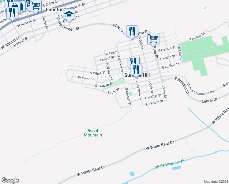 map of restaurants, bars, coffee shops, grocery stores, and more near Beech St in Summit Hill
