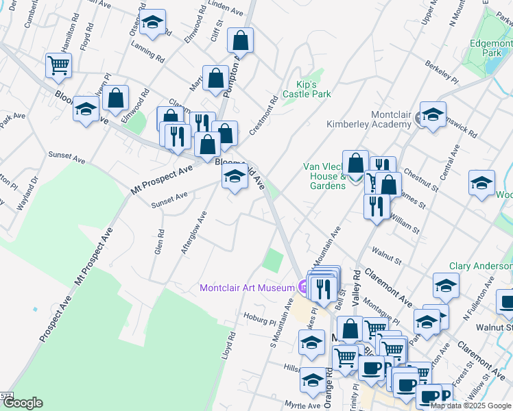 map of restaurants, bars, coffee shops, grocery stores, and more near 10 Rockledge Road in Montclair