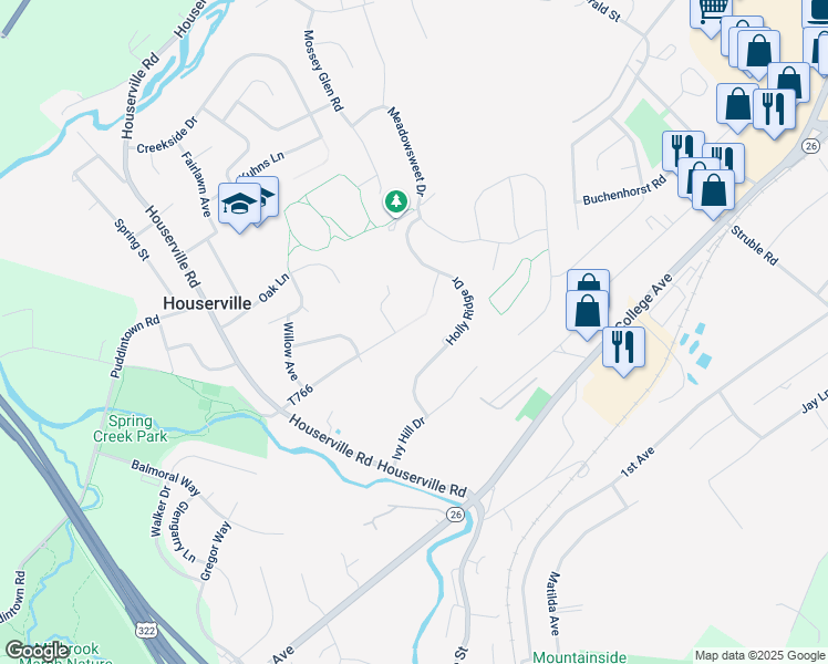 map of restaurants, bars, coffee shops, grocery stores, and more near 442 Spring Lea Drive in State College