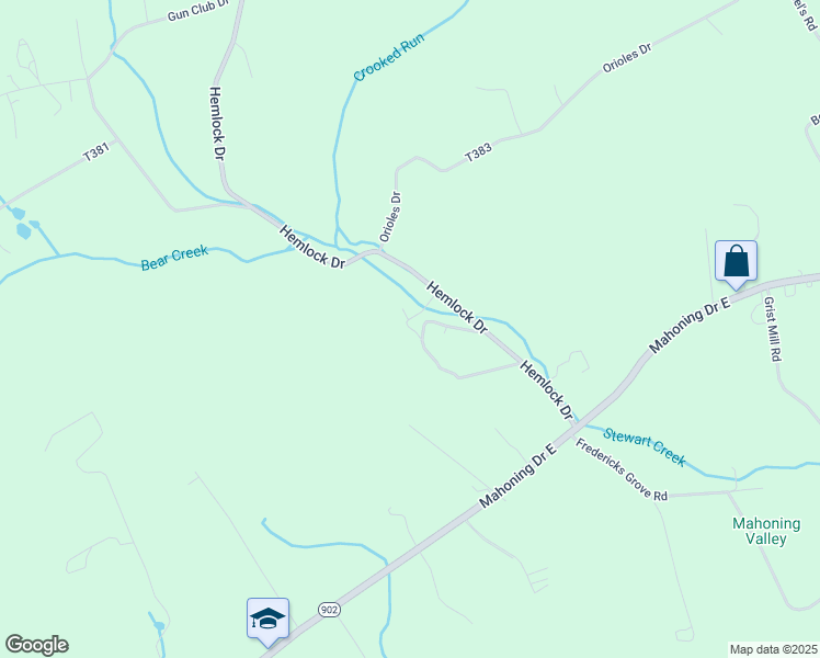 map of restaurants, bars, coffee shops, grocery stores, and more near 397 Hemlock Drive in Lehighton