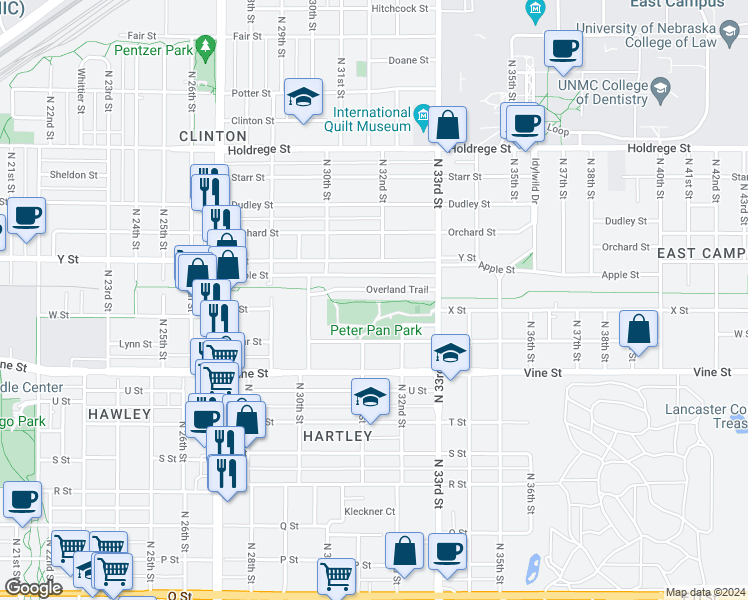 map of restaurants, bars, coffee shops, grocery stores, and more near in Lincoln