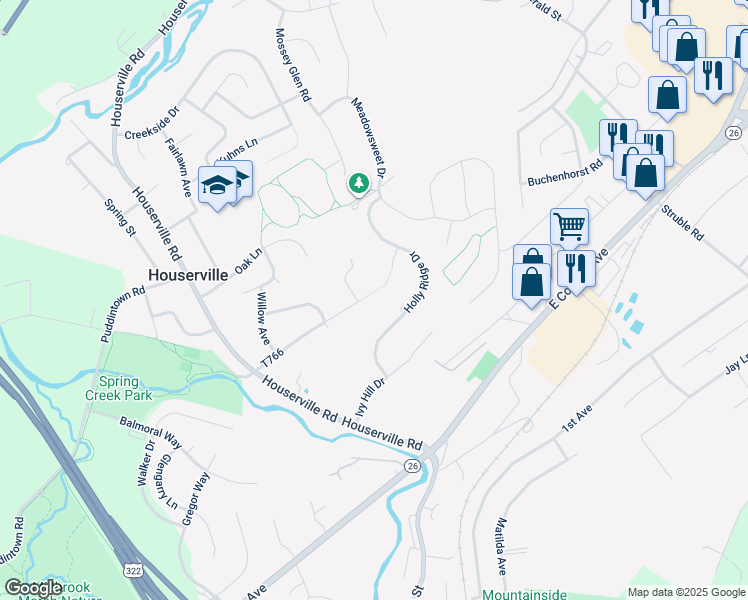 map of restaurants, bars, coffee shops, grocery stores, and more near 442 Spring Lea Drive in State College
