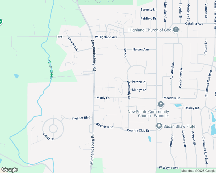 map of restaurants, bars, coffee shops, grocery stores, and more near 1141 Mindy Lane in Wooster