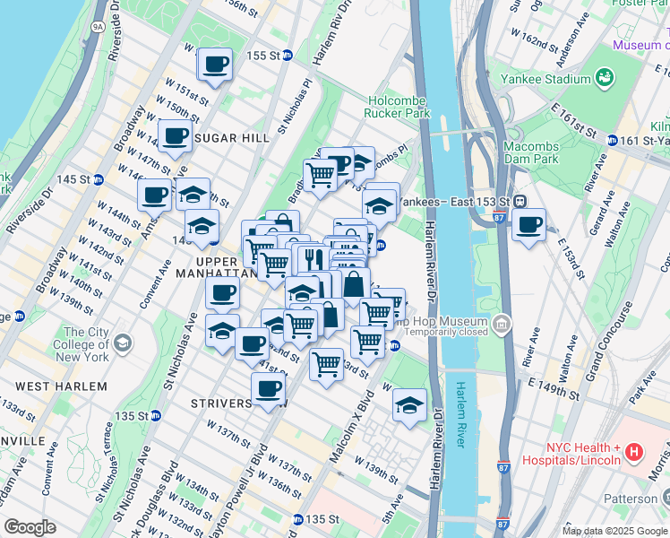 map of restaurants, bars, coffee shops, grocery stores, and more near 206 West 146th Street in New York