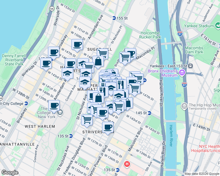 map of restaurants, bars, coffee shops, grocery stores, and more near in New York