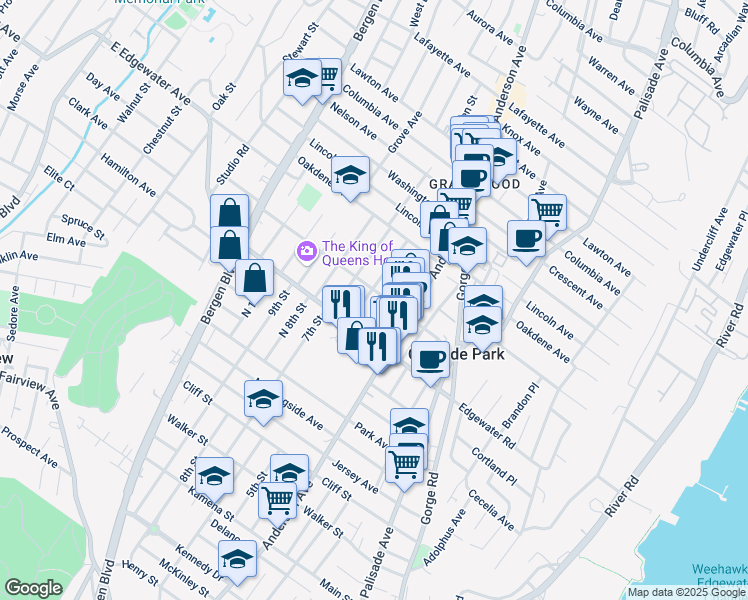 map of restaurants, bars, coffee shops, grocery stores, and more near 506 Olympia Avenue in Cliffside Park