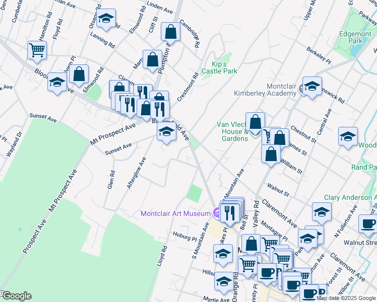 map of restaurants, bars, coffee shops, grocery stores, and more near 16 Rockledge Road in Montclair