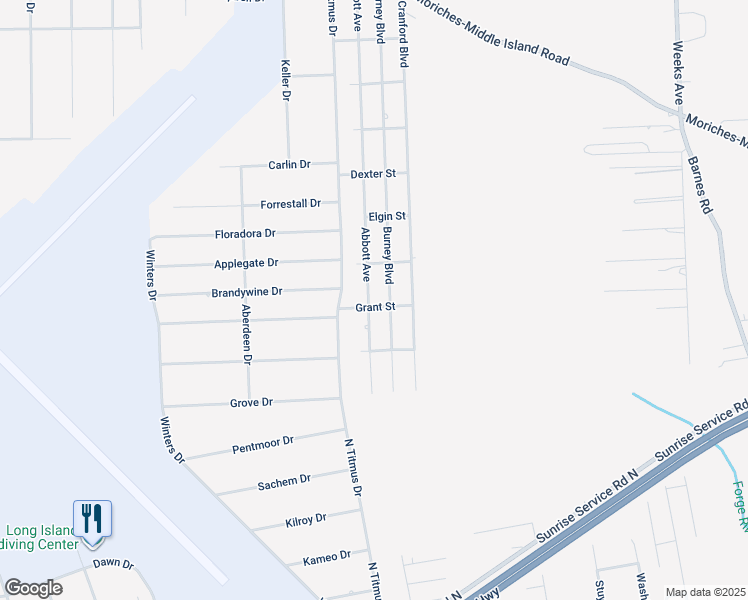 map of restaurants, bars, coffee shops, grocery stores, and more near 42 Abbott Avenue in Mastic