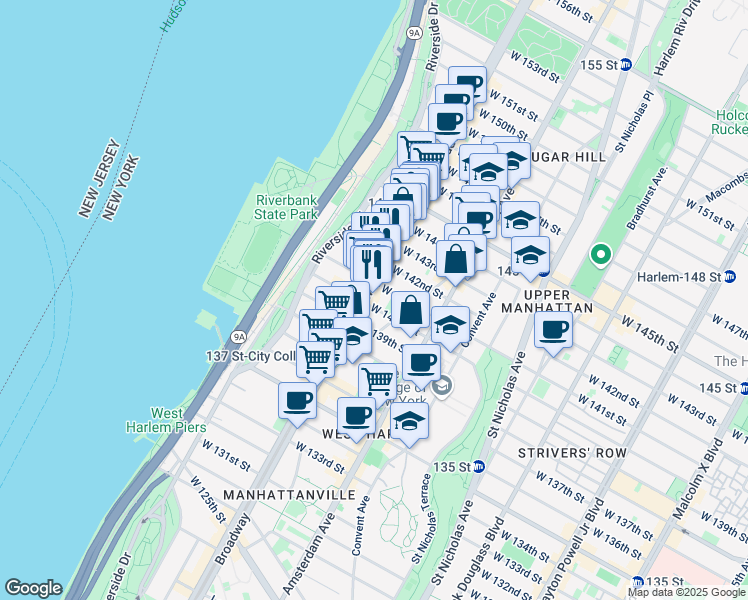 map of restaurants, bars, coffee shops, grocery stores, and more near in New York