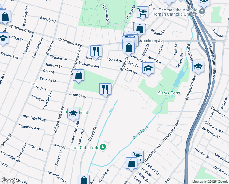 map of restaurants, bars, coffee shops, grocery stores, and more near 932 Broad Street in Bloomfield