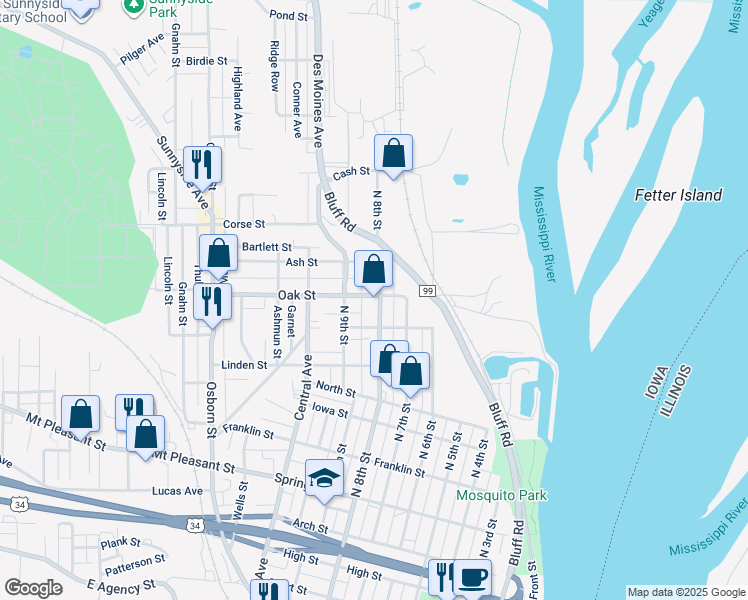 map of restaurants, bars, coffee shops, grocery stores, and more near 1515 North 8th Street in Burlington