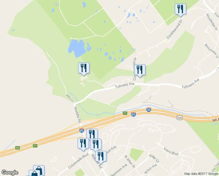 map of restaurants, bars, coffee shops, grocery stores, and more near 419 Toftrees Avenue in State College
