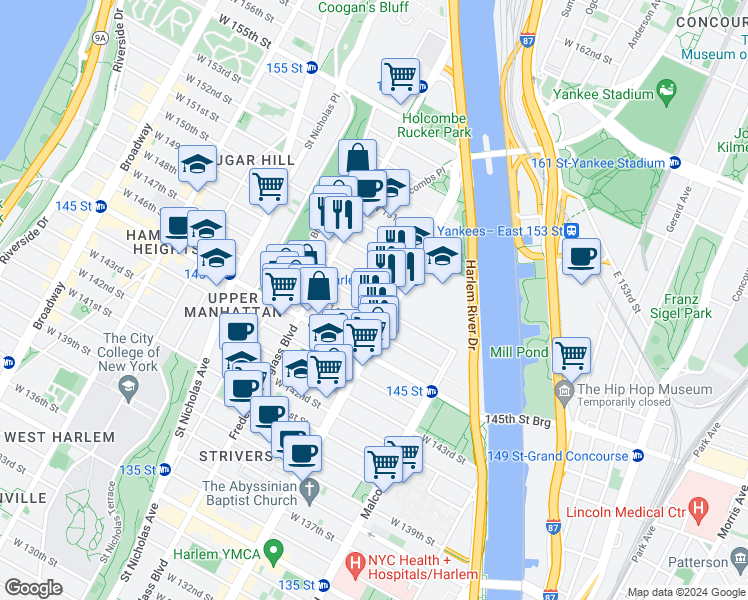 map of restaurants, bars, coffee shops, grocery stores, and more near in New York