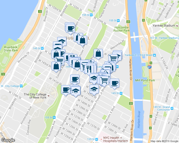 map of restaurants, bars, coffee shops, grocery stores, and more near in New York