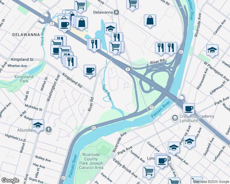 map of restaurants, bars, coffee shops, grocery stores, and more near 211 Riverwalk Way in Clifton