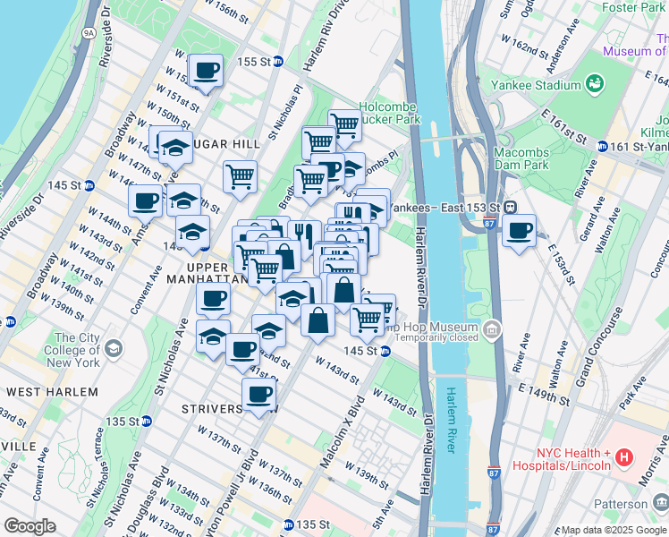 map of restaurants, bars, coffee shops, grocery stores, and more near in New York