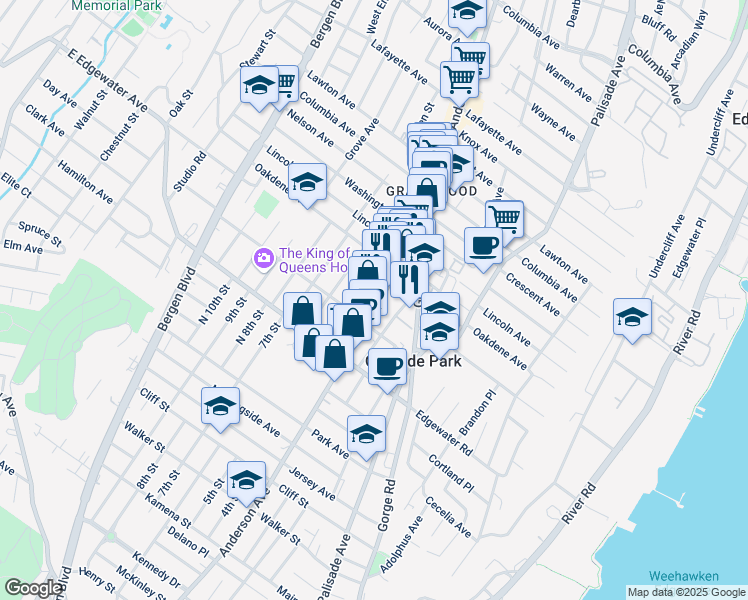 map of restaurants, bars, coffee shops, grocery stores, and more near 575 Anderson Avenue in Cliffside Park
